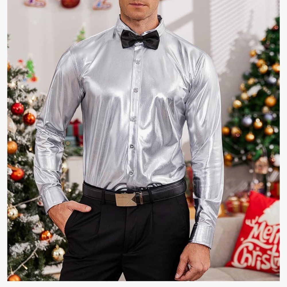 Men’s metallic silver slim fit shirt